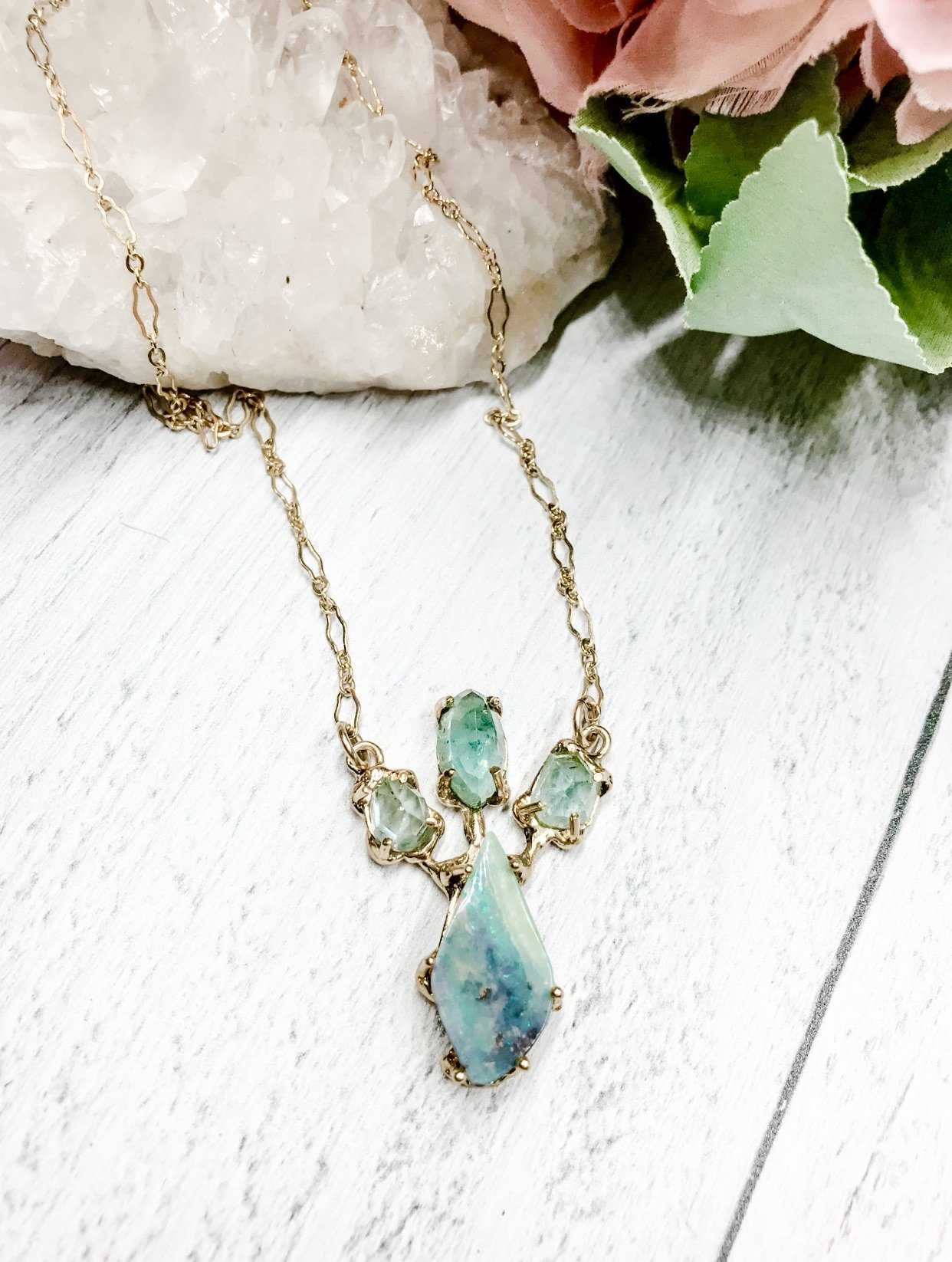 Boulder opal and blue tourmaline crown pendant - Earth Sage Jewelry