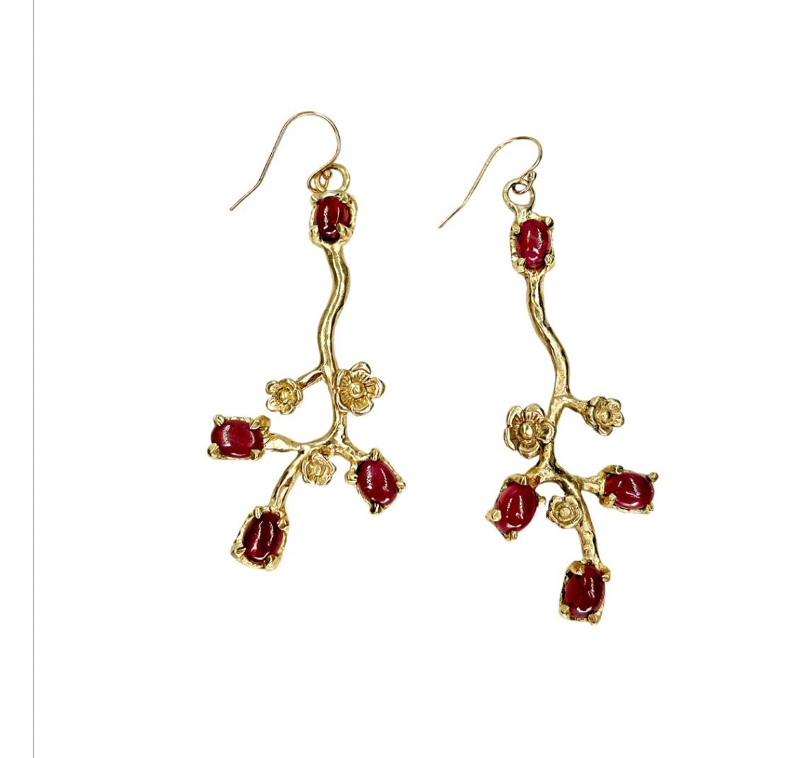 EthiopianOpal and Ruby Secret Bloom Earrings | Earth Sage Jewelry