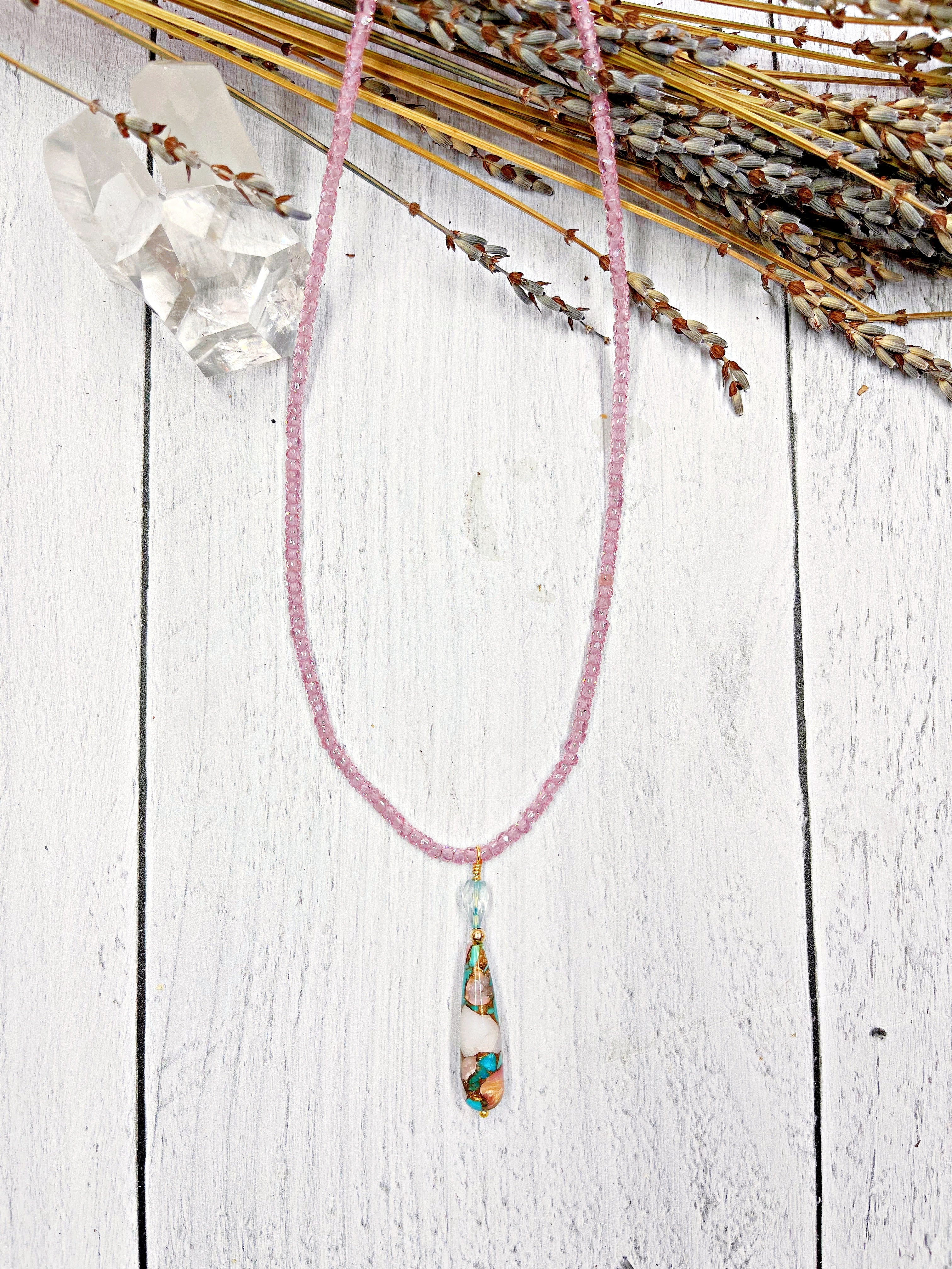 Pink Zircon with Pink Blue  Turquoise Copper Pendant | Earth Sage Jewelry