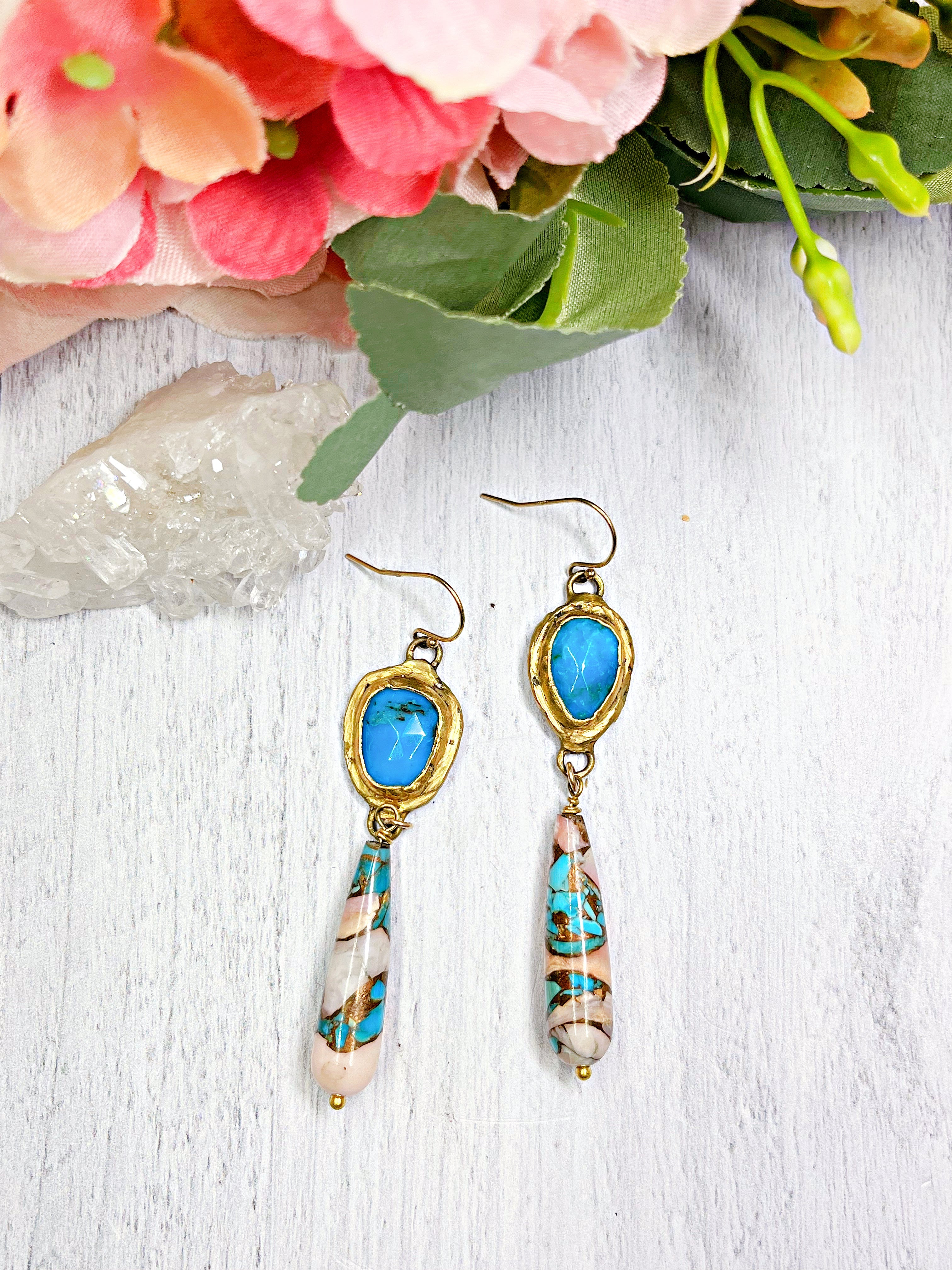 Rosecut Turquoise with Turquoise and Copper Earrings | Earth Sage Jewelry