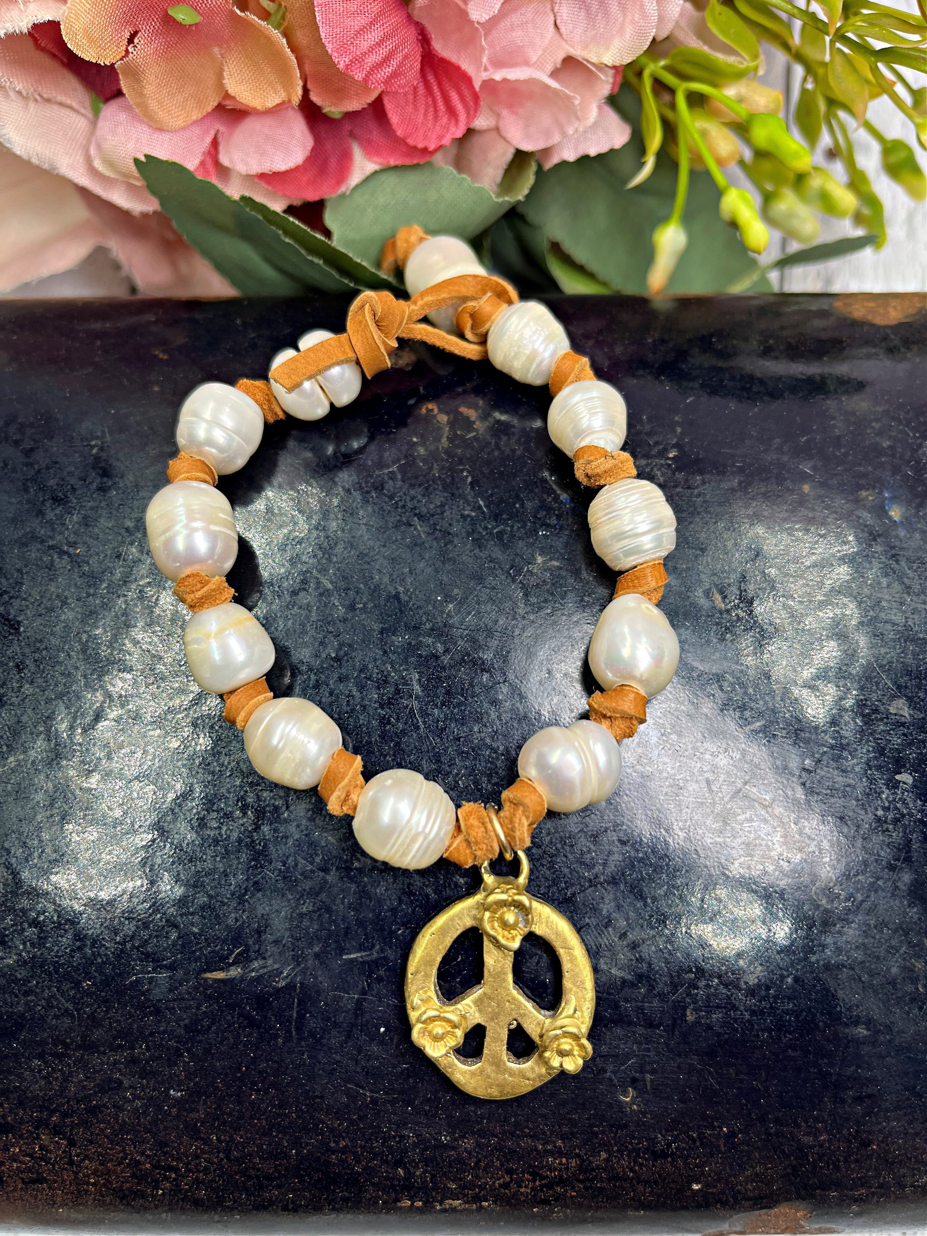 Pearl, Charm, and Leather bracelet | Earth Sage Jewelry