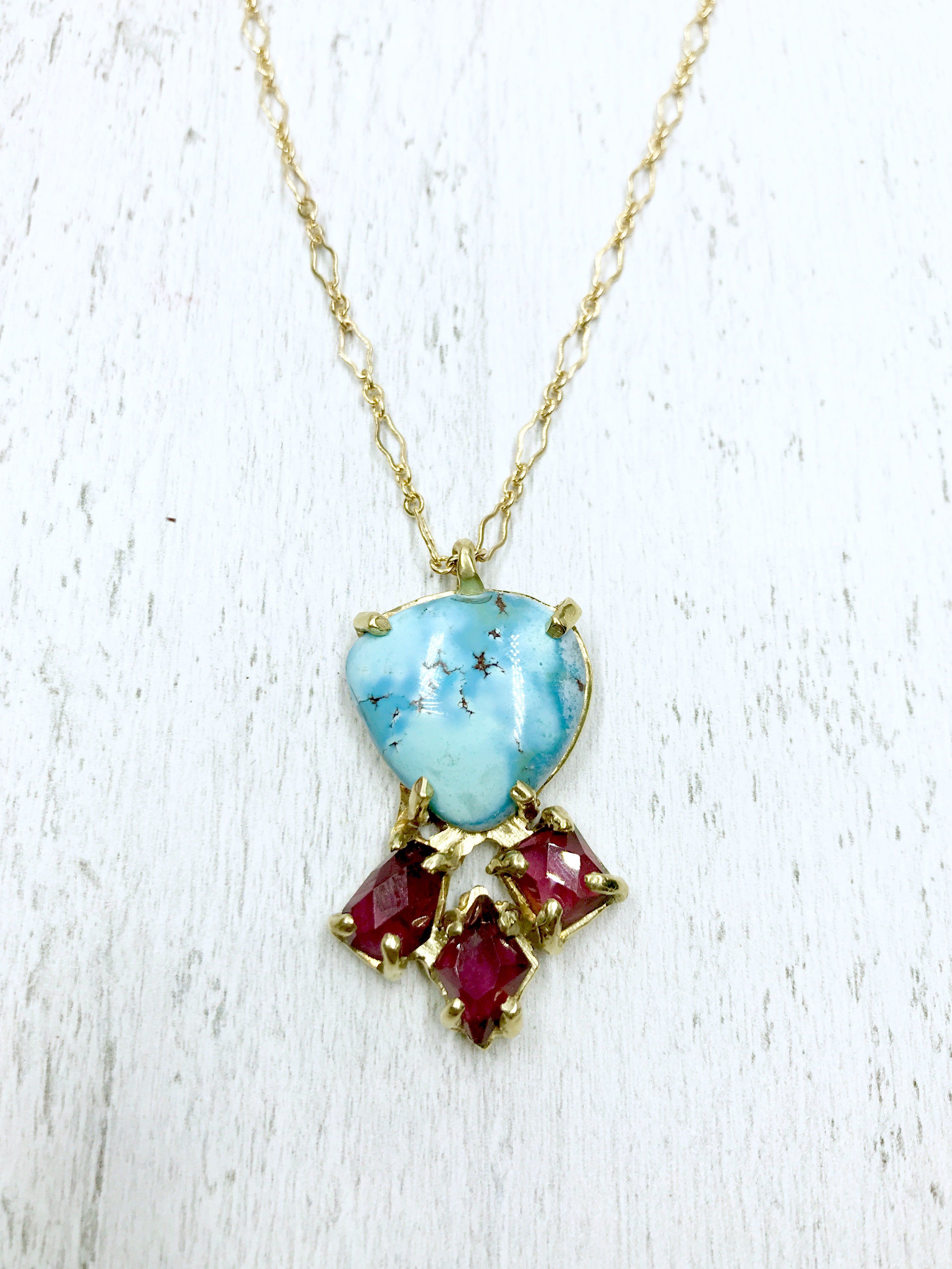 Lavender Turquoise and Rose cut Garnet Pendant
