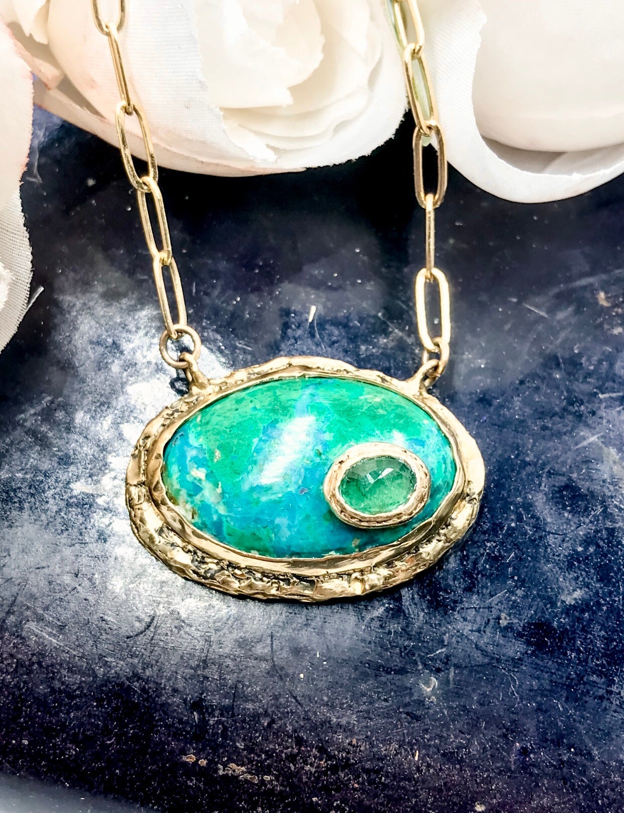 Chrysocolla and Tourmaline pendant | Earth Sage Jewelry