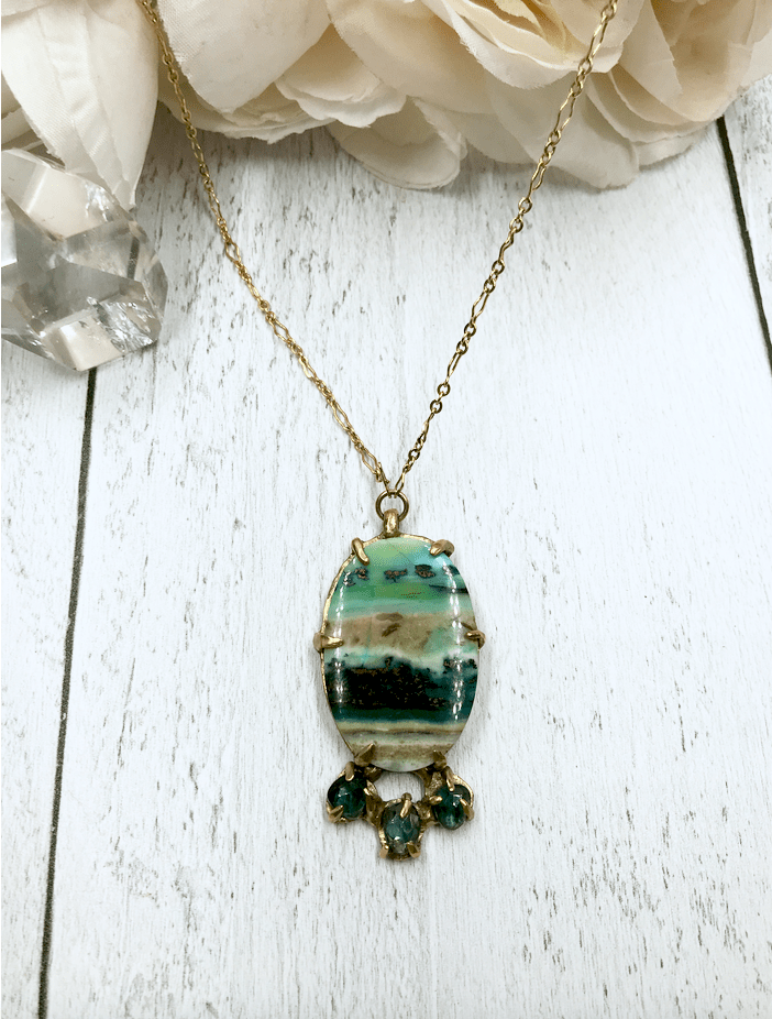 Opalized Wood with Blue Topaz Pendant.