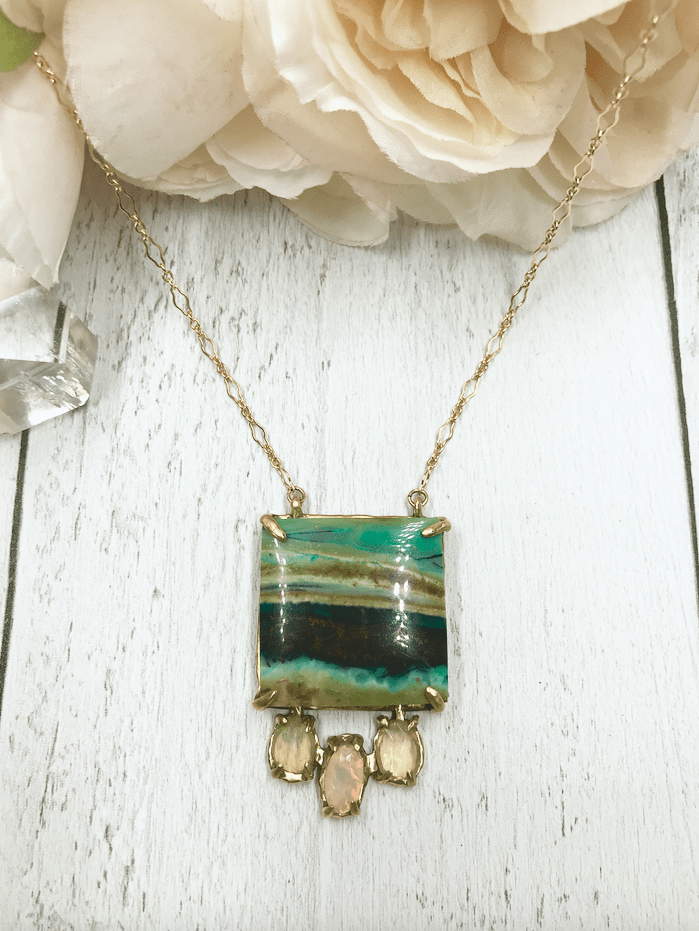 Opalized Wood and Opal Pendant